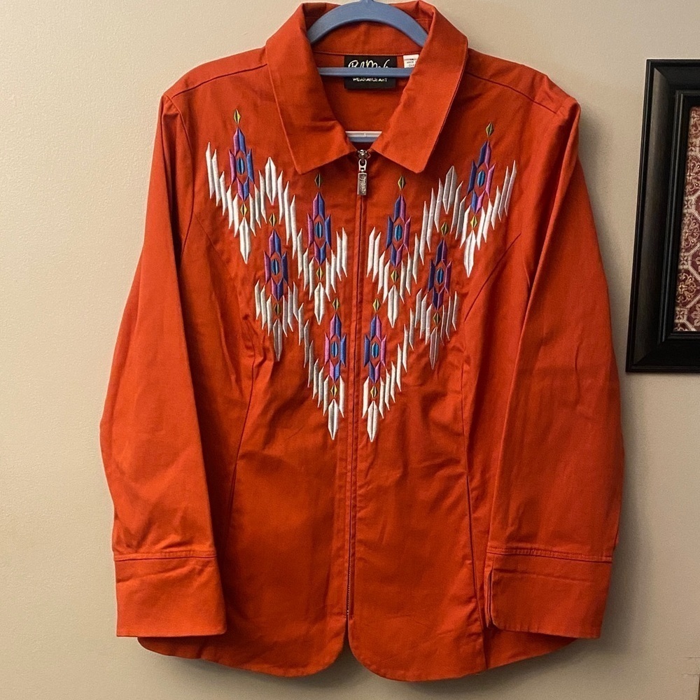 Bob Mackie Embroidered Aztec Orange Jacket